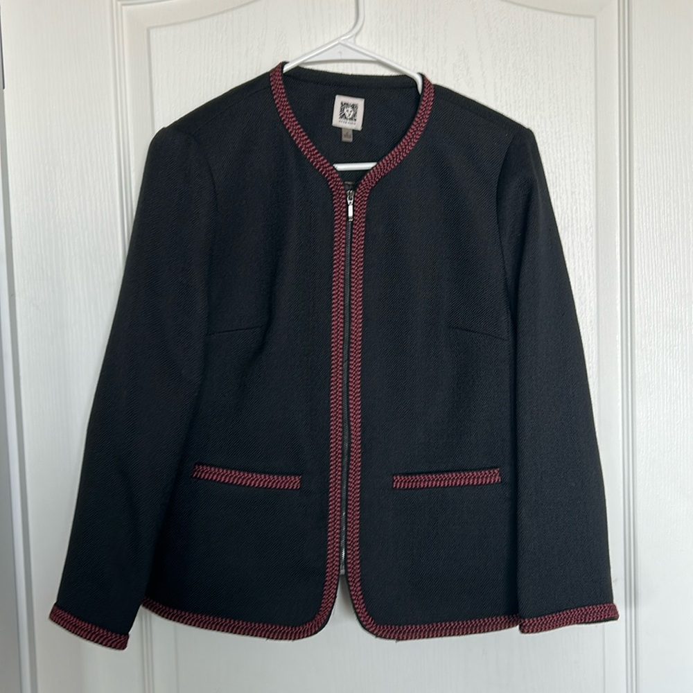 Anne Klein Braided Trim Collarless Jacket Size 4